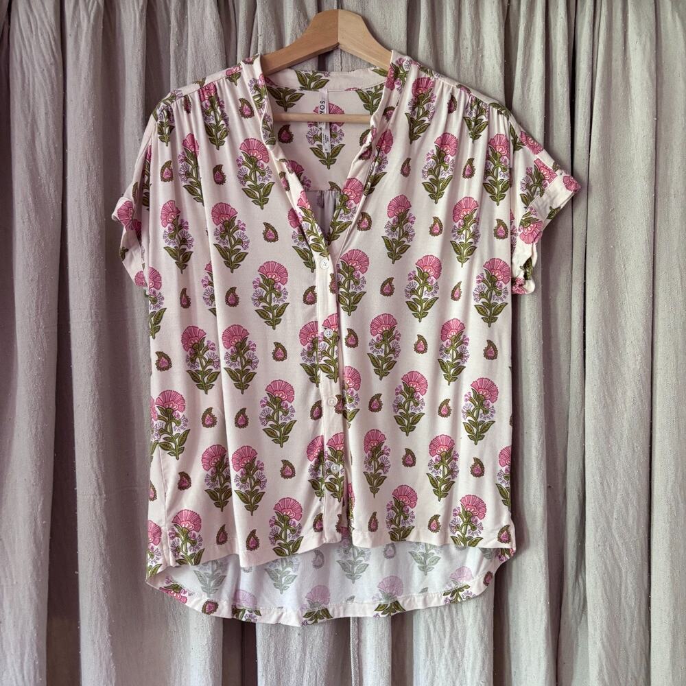 Soma Cool Nights Floral Sleep Shirt Short Sleeve Button Medium